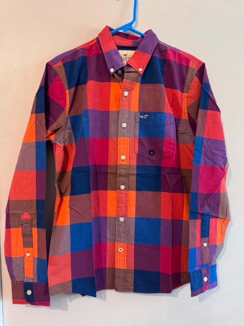 Hollister Men’s Small Plaid Button Down Shirt Multicolor Long Sleeve NWT